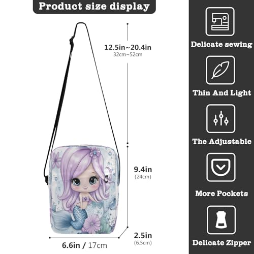 Crossbody Bag Mermaid Princess Messenger Bag for Women Men Purse Shoulder Bag Satchel Bag with Adjustable Strap 214B88093