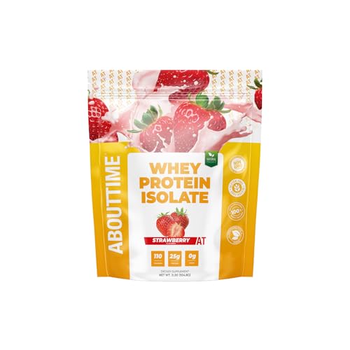 Image of About Time Whey Protein Isolate Powder 25g Strawberry, Natural Ingredients, Non-GMO, Gluten-Free, Lactose-Free, Zero Sugar, Low Carb, 32 Servings