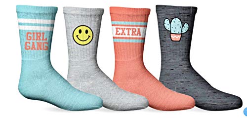 Girls Fun Sports Crew Socks - Novelty Crazy Colorful Socks (5-7, happy)
