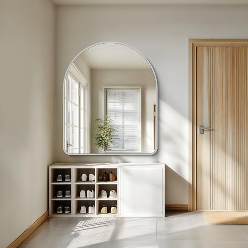 Image of FORBATH Large Arched Wall Mirror 48x40 Inch, Silver Arch Bathroom Mirror with Aluminum Frame, Arched Mirror for Dresser, Fireplace,Entryway,Home Decor,Hanging or Leaning Against Wall