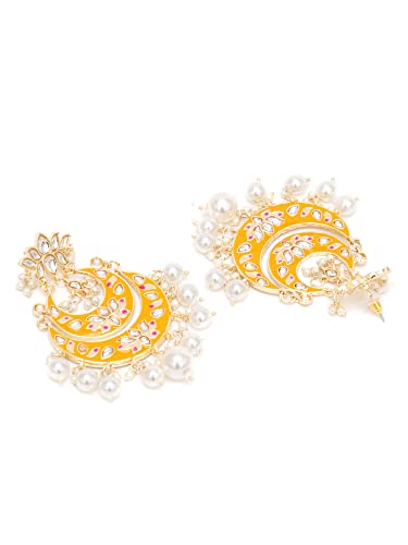 Image of Karatcart Gold Plated Yellow Meena Dangler Earrings for Women