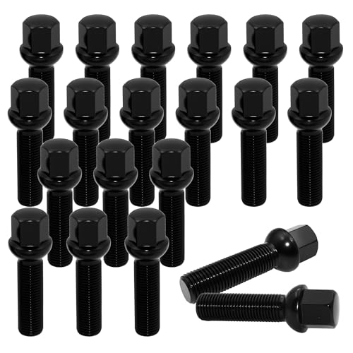 QIAOAUTOCC 20PCS M14x1.5 Extended Lug Bolts – 45mm Shank Length, Ball Seat – Compatible with A3 A4 A6 A8 S4 S6 S8 TT, – Aftermarket Wheel Bolts for Spacers, Black