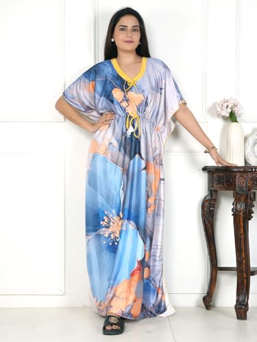 Image of Women's Printed Satin Blend Kaftan Nighty /Nightgown /Nightwear /Maxi WSR-185