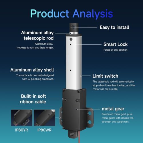 Actuador lineal telescópico robusto IP80-WR de 12V y 50 mm 4