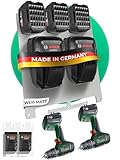 Adlerfokus Wandhalterung für Bosch Power-for-All Akkus & Ladegeräte [Made in Germany] Bosch Akkuhalter mit Premium Montagematerial - 33 x 28cm Akku Wandhalterung für Ordnung in der Werkstatt
