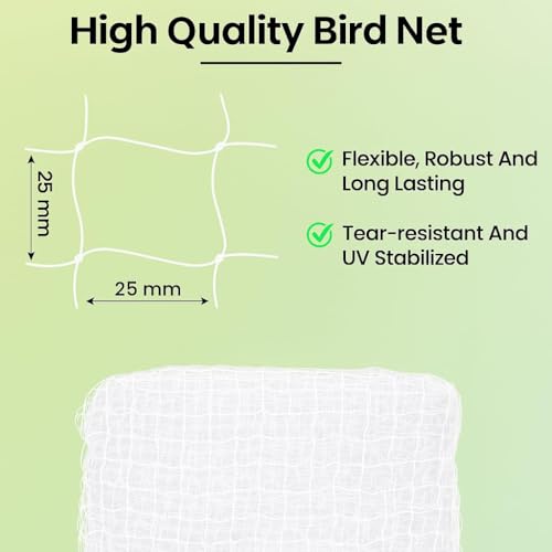 Image of Anti Bird Protection Net, White UV-Stabilized HDPE Multi-Filament Mesh with Installation Kit, Tying Ropes (White, 10X6 FEET)