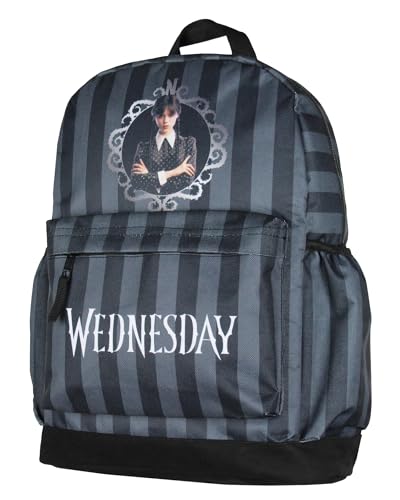 Wednesday Addams TV Show Portrait Striped Travel School Dual Compartment Backpack For Daily Use