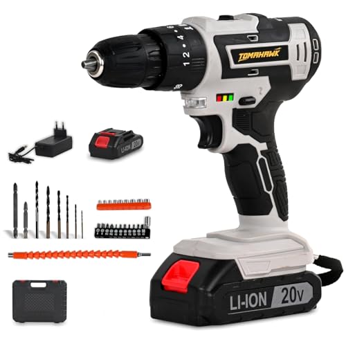TOMAHAWK® DRT-1000 20V Cordless Drill Machine Kit | Drill + Screwdriver + Impact Function | 35Nm Torque | 2×1.5Ah Battery | LED Light | Carry Case