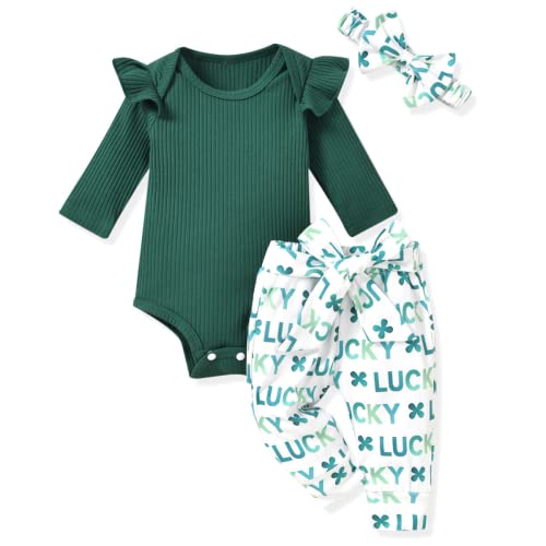 Image of Aalizzwell Preemie Newborn Infant Baby Girls Clothes Ribbed Romper Bodysuit Pants Set Fall Winter Outfits