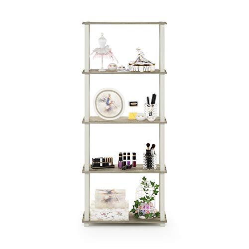Image of Furinno Turn-N-Tube 5-Tier Multipurpose Shelf / Display Rack / Storage Shelf / Bookshelf, Square Tubes, Sonoma Oak /White