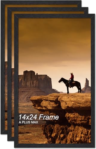 A PLUS MAX 14x24 Picture Frame Set of 3, Black Engineered Wood Frame for 14 x 24 Inch Picture Poster Photo, Light Weight 14 by 24 Frame with Wood-grain for Wall - 3 Pack/Black/14 x24