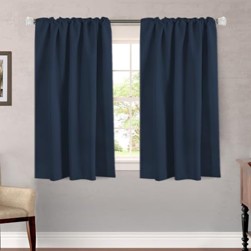 Image of H.VERSAILTEX Blackout Curtains Thermal Insulated Window Treatment Panels Room Darkening Blackout Drapes for Living Room Back Tab /Rod Pocket Bedroom Draperies, 52 x 54 Inch, Navy Blue, 2 Panels