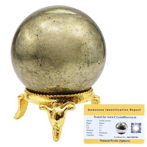 Image of Certified Crystal Pyrite Ball for Meditation - Premium Crystal Vastu Items for Home and Feng Shui Items for Good Luck - Ideal for Pooja Supplies and Spiritual Practices (2 inch Inch)