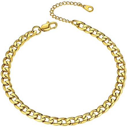 GOLDCHIC JEWELRY Ankle Bracelets for Women Girls, Stainless Steel Anklet Chains, Adjustable Figaro/Wheat/Marine/Twist Rope/Cuban Gold Anklets, Custom Foot Chain for Summer Sandals Barefoot Jewellery