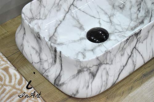 Image of InArt Designer table top wash basin for bathroom /bathroom sink /cabinet wash basin /ceramic basin /counter top basin /vanity washbasin in White Satvario Color 18 x 14 x 5.5 Inch