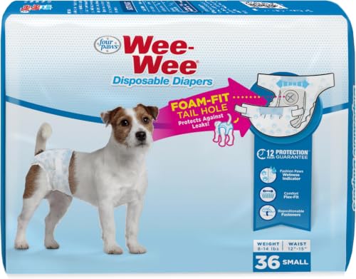 Image of Four Paws Wee-Wee Super Absorbent Disposable Adjustable Dog Potty Training Diapers, Leak-Proof Protection for Dogs, 12 inch - 15 inch Waist, Size Small, 36 Count (Pack of 8)