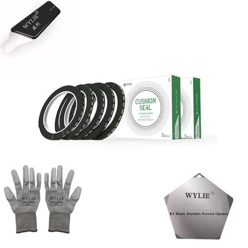 WYLIE 2UUL SC01 SC02 Cushion Seal Tape Double-Sided Adhesive Tape Black 3mm and 5mm Width 10 Rolls Pack ESD Gloves for Screen Frame and Back Cover 99% LCD Damage Reduction Professional Tools 6 Pack
