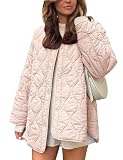 Flygo Women's Oversized Quilted Lightweight Jacket Button Down Puffer Padded Outerwear with Pocket(Pink-M)