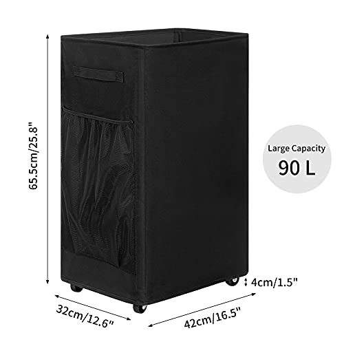 Chrislley 90L Rolling Laundry Basket Large Laundry Hamper With Wheels Collapsible Clothes Hamper Rolling Tall Laundry Storage Cart Foldable Clothes Organizer (Black) #TOP1
