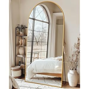 Full Length Mirror with Stand, 76″x34″ Arched Full Body Mirror, Large Stand Up Mirrors, Aluminum Frame Floor Standing Mirrors, Freestanding Hanging Leaning Mounted for Bedroom Living Room, Gold
