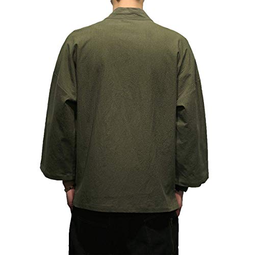 PRIJOUHE Men's Kimono Jackets Cardigan Casual Cotton Blends Linen Seven Sleeve Open Front Embroidery Coat2