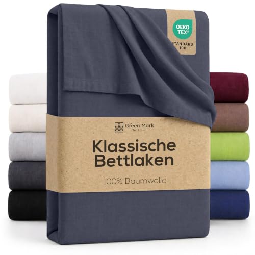 GREEN MARK Textilien Klassische Bettlaken – Flaches Laken aus 100% Baumwolle, ohne Gummi, hautfreundlich, pflegeleicht, bei hohen Temperaturen waschbar - Anthrazit Grau - 150x250 cm