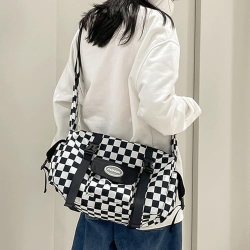 Checkered Crossbody Bag Large Canvas Checkered Bum Messenger Bag with Front Pocket Alt Bum Bags for Women Alt Trendy 20252