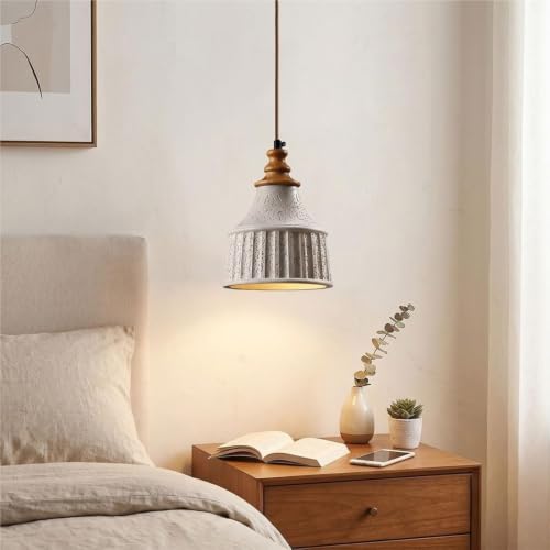 Lámpara colgante de hormigón y madera con cable ajustable para techo de comedor 7