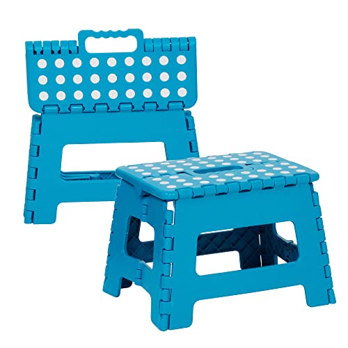 TRY & DO 2 PCS Folding Step Stool 9 Inch Non-slip Surface Step Stool with Portable Handle for Kids, Adults Bathroom Kitchen Bedroom, Holds up to 300 LBS, Blue