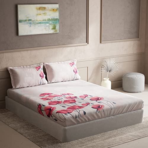 Image of DDECOR - Bella 100% Cotton Double Bedsheet with 2 Pillow Covers, King Size, Red
