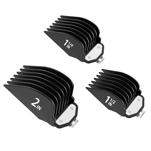 Clipper Guards for Wahl Hair Clipper Attachments Set 10 12 16 with Metal Clip 3 Cutting Lengths 1.25 inch/1.5 inch/2 inch Premium Large Trimmer Combs Fits Most Full Size Wahl Clippers (3PCS Black)