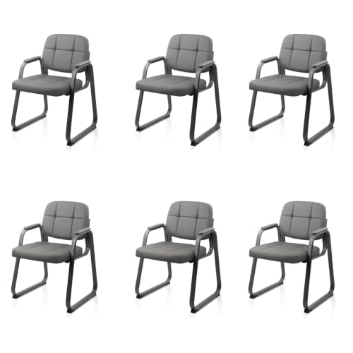 Image of CLATINA Classic Reception Chair with Padded Armrests and Sled Base, Ergonomic Guest Chair for Office Conference Waiting Meeting Room, Grey (6 Pack)
