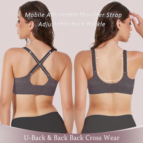 Image of MOEOZLLO Floral Wireless Bras for Women No Underwire Seamless Bralettes for Women with Support V Neck Wavy Womens Bras