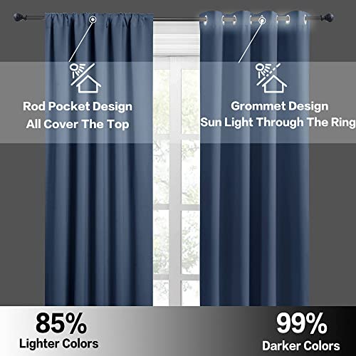 RYB HOME Short Kitchen Curtains, Room Darkening Drapes Thermal Insulated Small Window Coverings Full Privacy Protection for Bedroom Bathroom Dining Room, Stone Blue, W42 x L45 inch, 2 Panels
