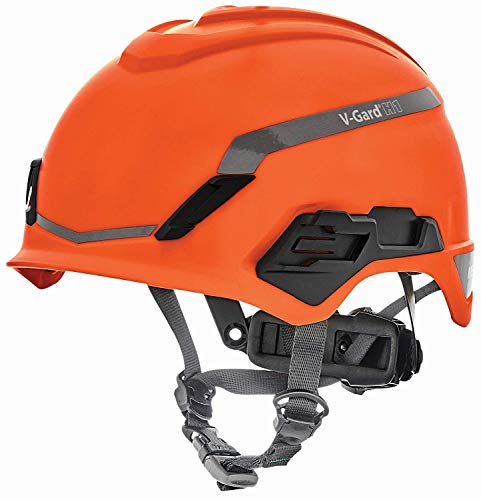 MSA 10194797 H1 V-Gard Helmet With Fas-Trac III Ratchet Suspension  Polyethylene Shell, Superior Impact Protection, Self Adjusting Crown Straps - Standard Size in Orange