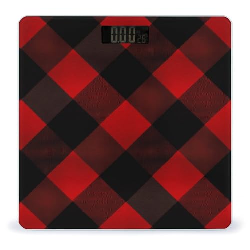 Báscula digital de baño roja y negra a cuadros miniatura 1