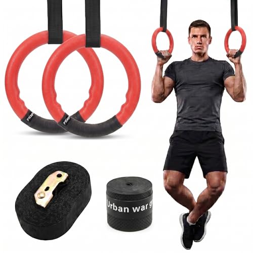 Image of Gymnastic ABS Rings with Heavy Duty Adjustable Strap Capacity with 14.5ft Adjustable Buckle Straps for Cross Fitness Functional Training for Home Gym Full Body Workout