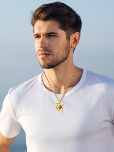 U7 Stainless Steel Shark Necklaces,18K Gold Plated Dolphin/Swordfish/Shark Pendant Necklace,Punk Mens Jewelry2