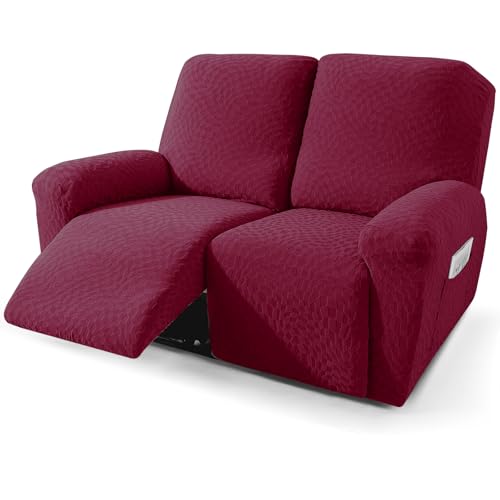 Image of 2026 Loveseat Recliner Cover 4-Piece (48 inch-66 inch) Super Soft Recliner Loveseat Covers with Big Pocket & Anti Slip Ties Stay in Place, Lazy Boy Reclining Love Seat Slipcover Durable Washable, Wine Red
