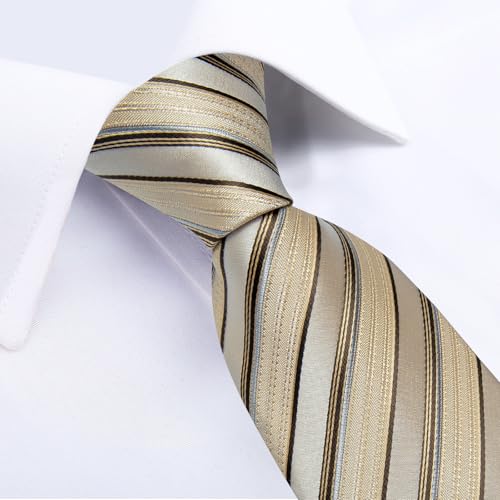 Image of DiBanGu Striped Tie Set for Men Silk Woven Plaid Necktie and Pocket Square Cufflinks Business Wedding