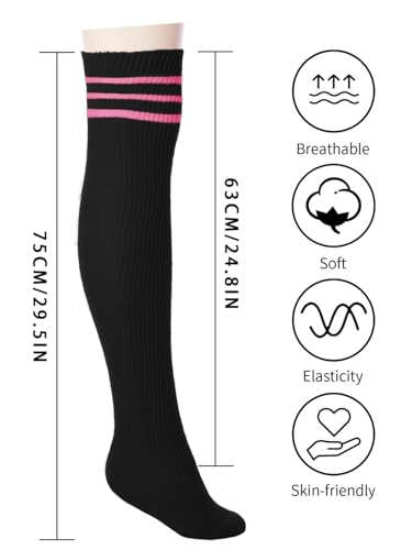 Image of Abodhu Womens Thigh High Socks, Over Knee Socks for Women, Striped Knit Long Tall Stockings, Cosplay Casual Socks