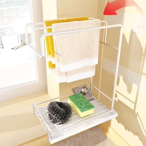 Image of Wall-Mounted Kitchen Organizer with Drain Tray - Space-Saving Sponge Holder & Dish Drying Rack for Efficient Kitchen Storage