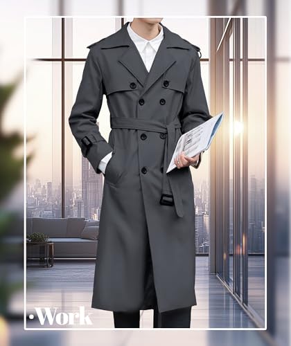 Image of Pantete Men's Double Breasted Trench Coat Oversized Windbreaker Long Jacket