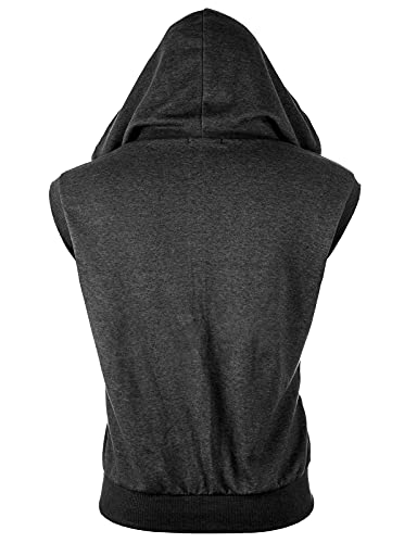 Image of Ohoo Mens Slim Fit Sleeveless Lightweight Zip Up Hooded Sweatshirt Vest Hoodie
