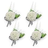 YSUCAU Boutonniere with Pin for Men Wedding Handcrafted Boutineers for Groom Groomsmen Best Man Bride Artificial Flower for Wedding Party Prom Men Suits Wedding Decorations (Boutonniere, Ivory)