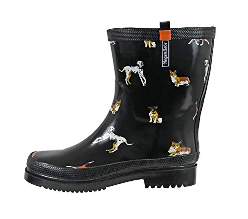 Regenliebe Damen Gummistiefel Waldi Halbschaft Regenstiefel Hunde Motiv, Farbe:schwarz, Größe:39 EU