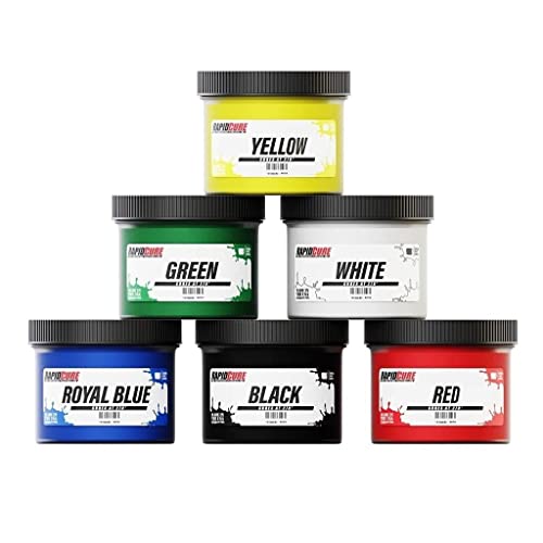 Screen Printing Ink Set - Rapid Cure&reg; 6 Color Plastisol Ink for Screen Printing Fabric - Low Temperature Curing 8 oz. Plastisol Ink by Screen Print Direct&reg; - Inks for Silk Screens and Mesh