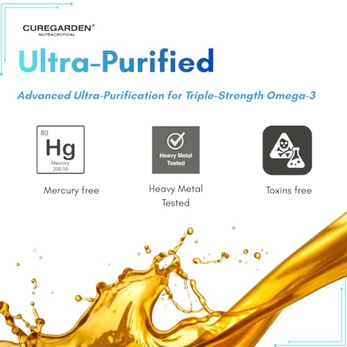Image of Curegarden Omega-3 Fish Oil Capsules 2500mg - Triple Strength with 900mg EPA, 600mg DHA - Vitamin D, E & K - Heart, Brain Health - Boost Immunity, Metabolism & Bone Health - 60 Softgels