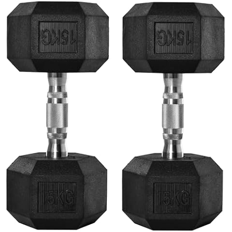 HOMCOM 15KG Double Rubber Hex Dumbbell Set Cover