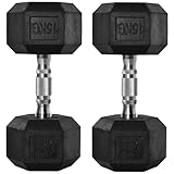 HOMCOM 2x15kg Rubber Hex Dumbbell Portable Hand Weights Dumbbell Home Gym Workout Fitness Hand Dumbbell